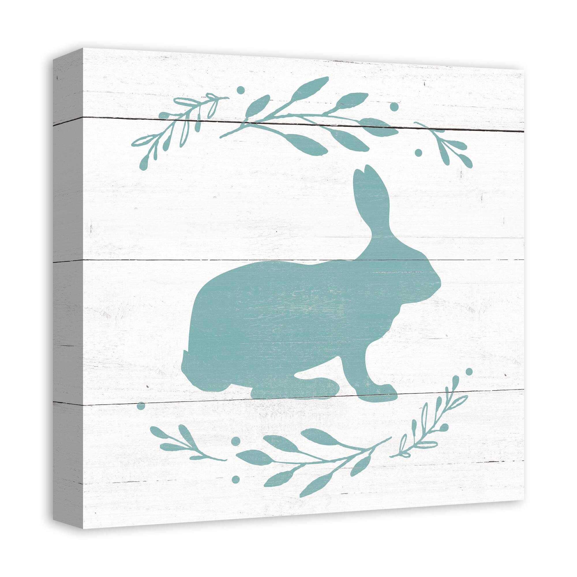 Teal Bunny Silhouette Canvas Art
